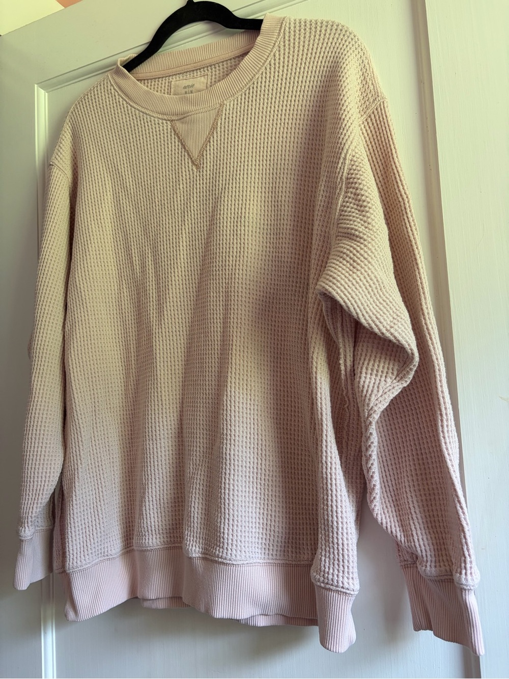 Aerie Waffle-Knit Long Sleeve Light Pink Comfy Cozy Q1